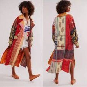 Free People Anthropologie patchwork Kantha Island bright duster kimono coat M